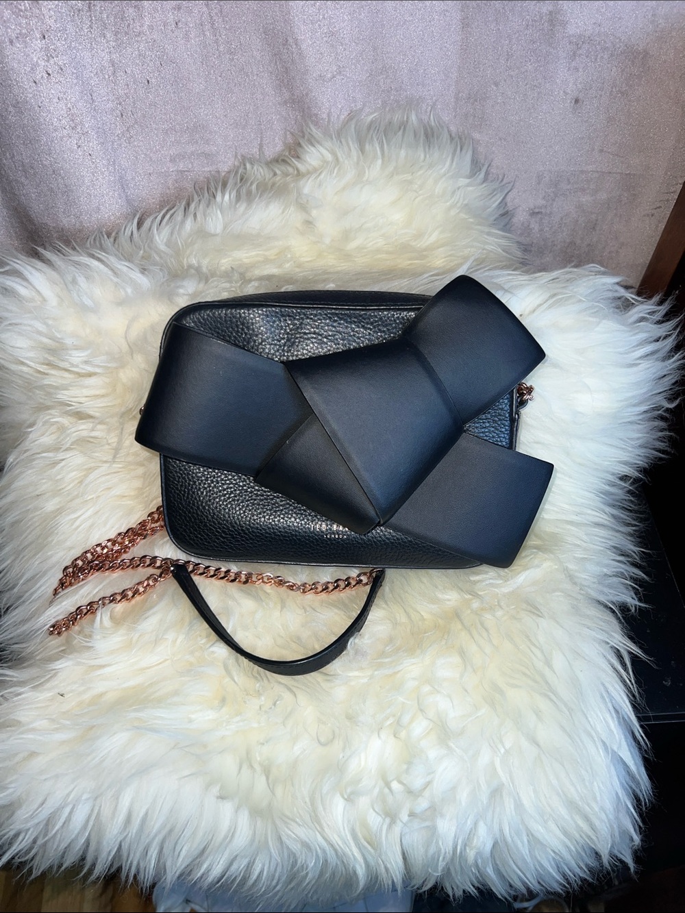 🌺 Ted Baker London ] AGENTAH Black Leather Bow Crossbody Bag/Clutch